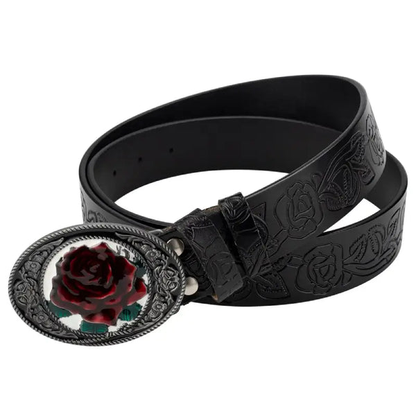 Black Western Belt with Floral Designs